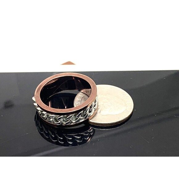 Men's Wedding Band Brown Silver Chain Style Stainless Steel 8mm Size 10 - Picture 11 of 13